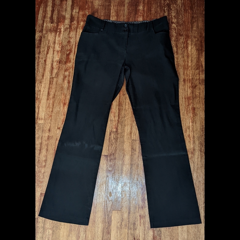 DEB black work slacks with leopard cheetah print size 16